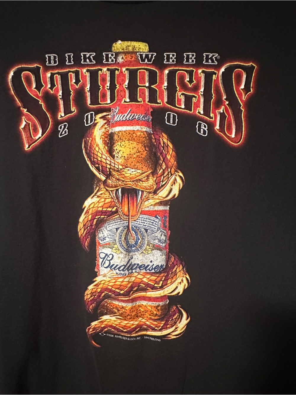 Sturgis Bike Week 2006 Budweiser Bottle Snake Black T-shirt Large L